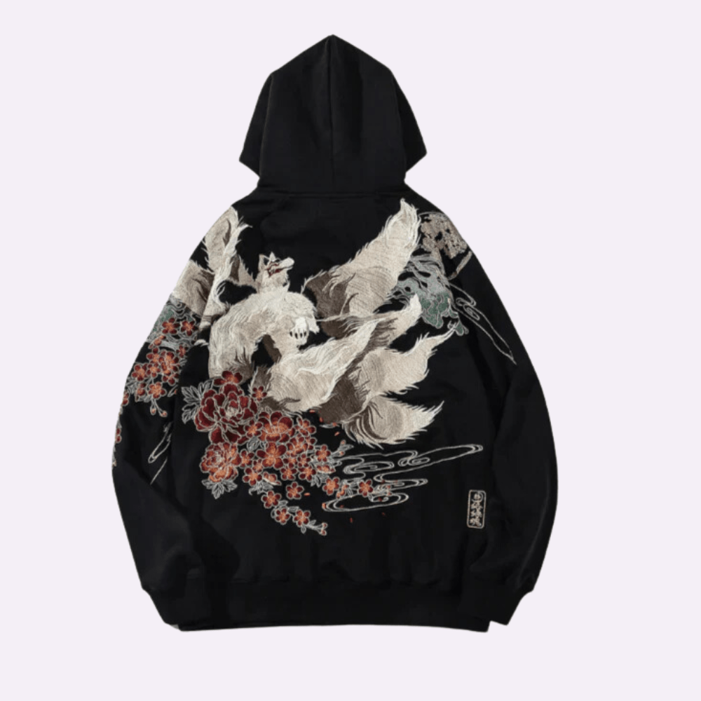 Ookami - Bestickter Kapuzenpullover