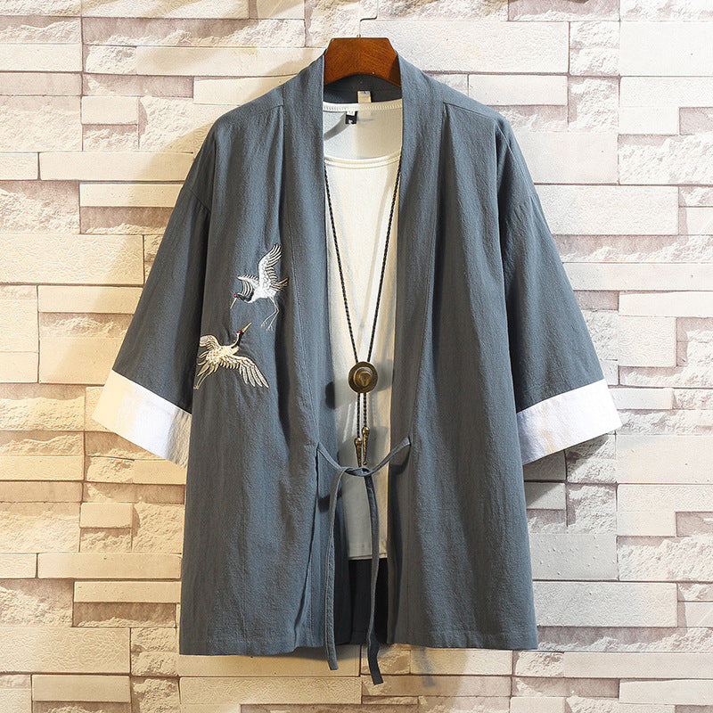 Toshi - Embroidered Linen & Cotton Kimono Jacket