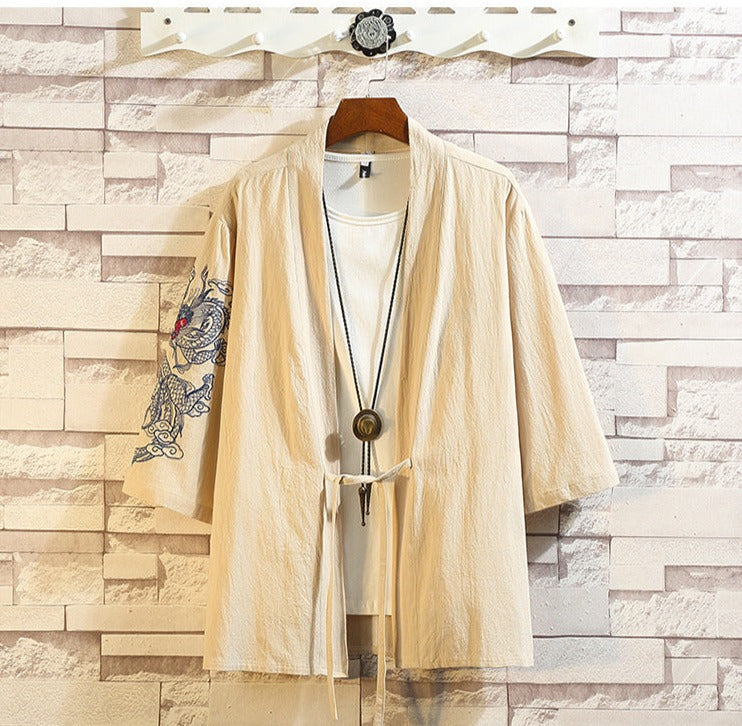 Toshi - Embroidered Linen & Cotton Kimono Jacket