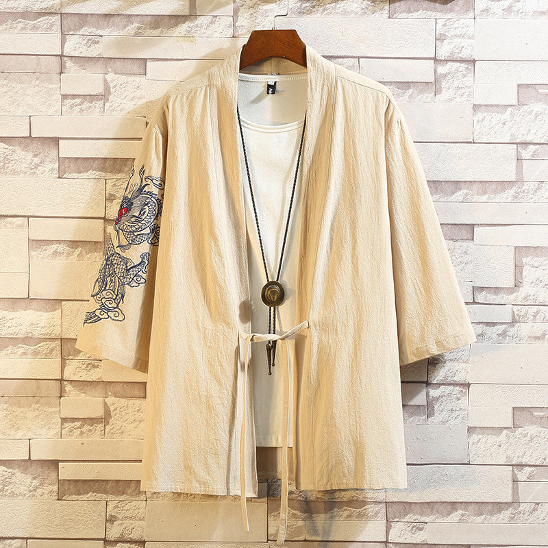 Toshi - Embroidered Linen & Cotton Kimono Jacket