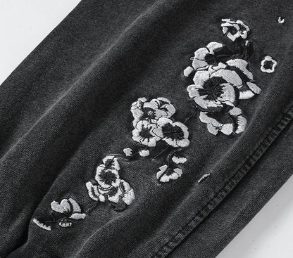 Yui - Embroidered Comfort Denim Pants